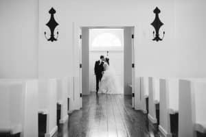 A wedding at Morris Estate. A black and white photo of a bride and groom.