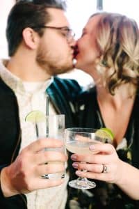 An engagement session at a bar in Grand Rapids.