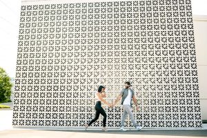 A fun white wall for an edgy engagement session in Grand Rapids.