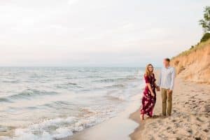 Beach engagement photos on Lake Michigan.