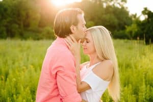 A sunset engagement session at a park.