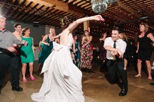 A reception dancing photo at the Cheney Place.