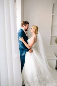 A romantic bright and airy photo of a bride in groom in Rockford, MI.