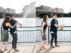 A fun engagement session in Grand Rapids with champagne.