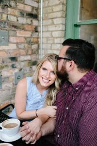 A lifestyle engagement session at Lyon Street Cafe in Grand Rapids, Michigan.