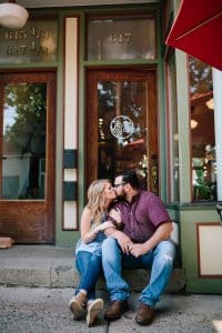 A lifestyle engagement session at Lyon Street Cafe in Grand Rapids, Michigan.