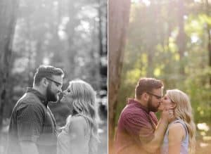 A romantic engagement session in Grand Haven Michigan at Rosy Mounds nature trails with a beautiful couple and beautiful sunlight.