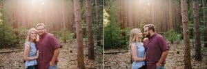 A romantic engagement session in Grand Haven Michigan at Rosy Mounds nature trails with a beautiful couple and beautiful sunlight.