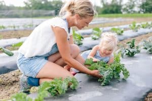 A day in the life session with toddler triplets working in the garden.