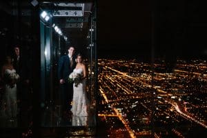 Steph and Ken had a Fall Chicago wedding at the Willis Tower Metropolitan Club and had photos taken in the skydeck.