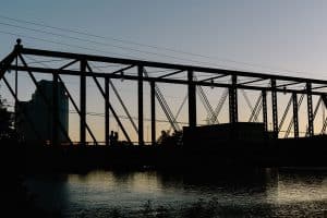 A downtown Grand Rapids engagement session at Riverside park and the sixth street bridge.