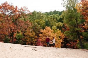 A Fall engagement session in Grand Rapids Michigan at Provin trails and some locations downtown. Haley and Tyler brought along their rescue dog and we enjoyed some beautiful fall colors!