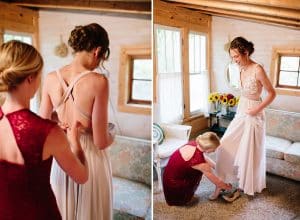 Cailly and Tyler had a rainy wedding day at Millcreek Barn in Michigan. Cailly wore a beautiful and unique wedding dress from Truvelle.