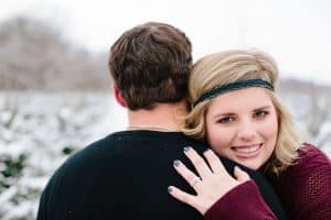The first Michigan snowfall was the perfect backdrop for this engagement session in Grand Rapids at Vormittag Tree Farm.