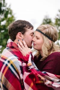 The first Michigan snowfall was the perfect backdrop for this engagement session in Grand Rapids at Vormittag Tree Farm.