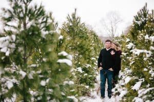 The first Michigan snowfall was the perfect backdrop for this engagement session in Grand Rapids at Vormittag Tree Farm.