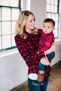 This Grand Rapids family had family photos taken with their one year old in matching plaid shirts. Perfect for Christmas cards!
