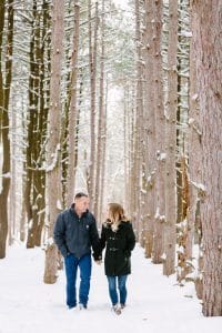 This Grand Rapids Engagement session in the midst of Michigan's winter started off at Brown Butter Creperie and ended at Provin trails with the perfect winter backdrop.