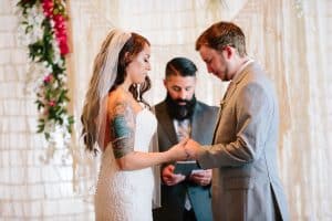 A unique industrial wedding with pineapple decor in downtown Grand Rapids at the Cheney Place.