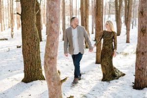 A winter woods engagement session at Provin Trails in Grand Rapids, Michigan. Photographed by Mae Photo Co.