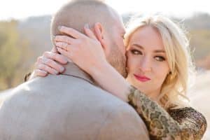 A winter woods engagement session at Provin Trails in Grand Rapids, Michigan. Photographed by Mae Photo Co.