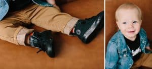 A one year session with some serious toddler fashion photographed by Mae Photo Co in Grand Rapids, Michigan.