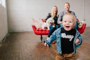 A one year session with some serious toddler fashion photographed by Mae Photo Co in Grand Rapids, Michigan.
