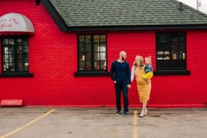 A colorful downtown Grand Rapids maternity session photographed by Mae Photo Co.