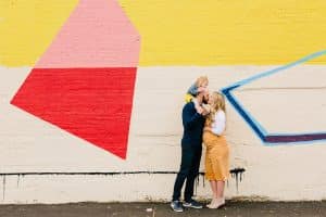 A colorful downtown Grand Rapids maternity session photographed by Mae Photo Co.