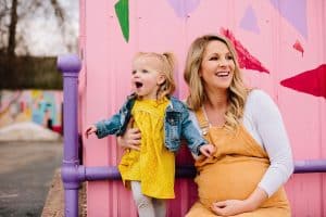 A colorful downtown Grand Rapids maternity session photographed by Mae Photo Co.