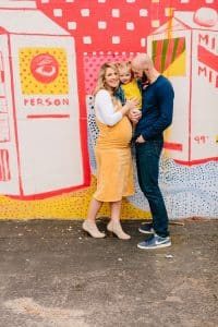 A colorful downtown Grand Rapids maternity session photographed by Mae Photo Co.