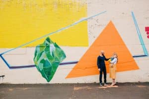 A colorful downtown Grand Rapids maternity session photographed by Mae Photo Co.