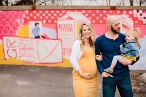 A colorful downtown Grand Rapids maternity session photographed by Mae Photo Co.