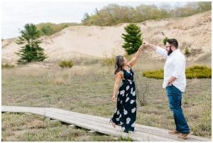 Engagement photos in Grand Haven Michigan near the Rosy Mound Natural Area