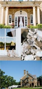 Wedding photo details of wedding dress, shoes, and rings.