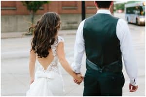 The bride and groom sneak out of the reception to take some photos in downtown Grand Rapids.