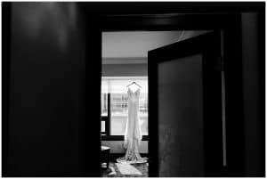 A photograph of the brides second dress she will wear for the second wedding ceremony of the day.