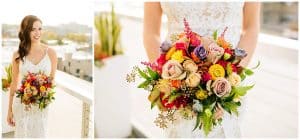 A close up image of a brides bouquet of flowers.