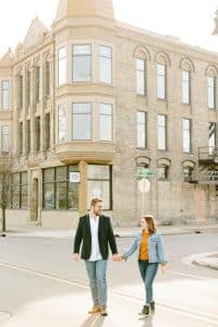 An engagement session in downtown Grand Rapids photographed by Mae Photo Co.