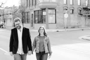 An engagement session in downtown Grand Rapids photographed by Mae Photo Co.