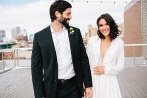 Wedding photos on a rooftop in Grand Rapids at New Hotel Mertens.