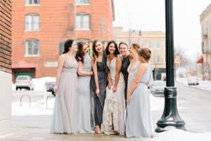 Grand Rapids bridesmaids inspiration at New Hotel Mertens with dresses from Renee Austin Weddings.