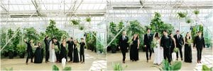 Wedding photos at the Downtown Market in Grand Rapids, Michigan of a bridal party in the greenhouse.