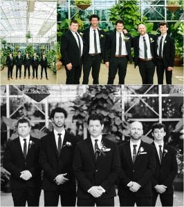 Wedding photos at the Downtown Market in Grand Rapids, Michigan of a bridal party in the greenhouse.