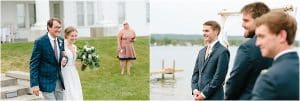 The bride walking down the aisle at a intimate lakeshore wedding in Michigan.