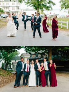 Bridal party dancing on the way to the beach.