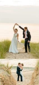 Bride and Groom sunset portraits on Lake Michigan photographed by Mae Photo Co.